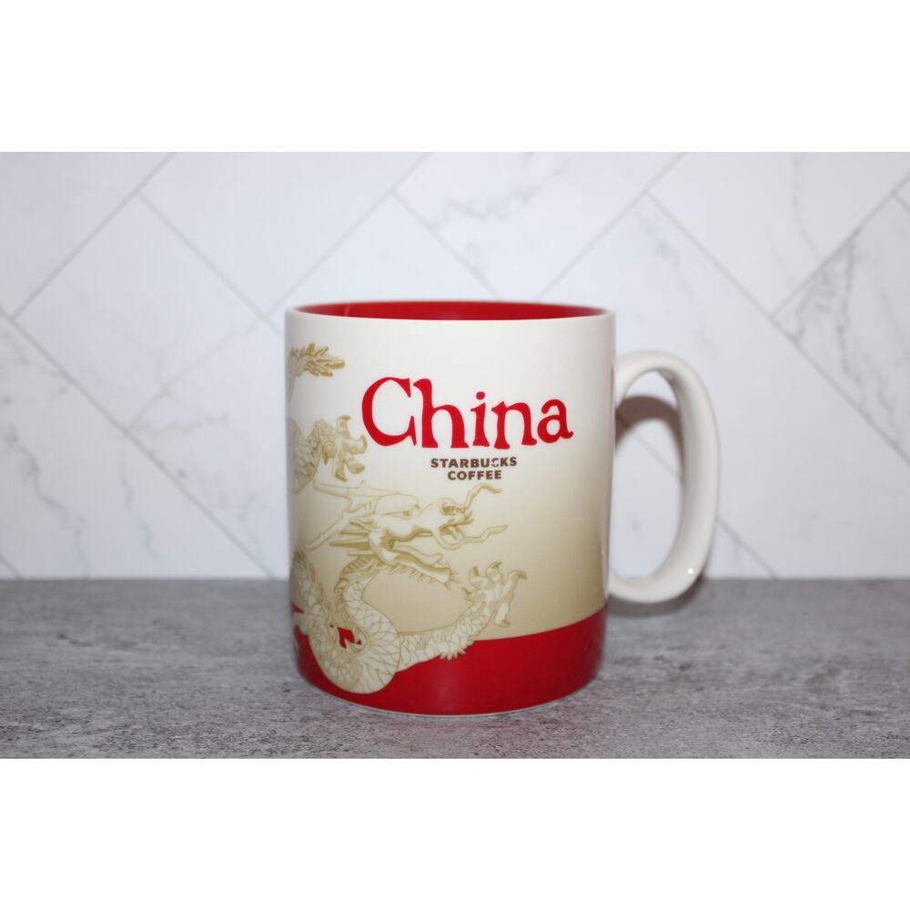 Starbucks 2015 CHINA Global Icon Series Coffee Mug Cup 16oz Dragon Red EUC